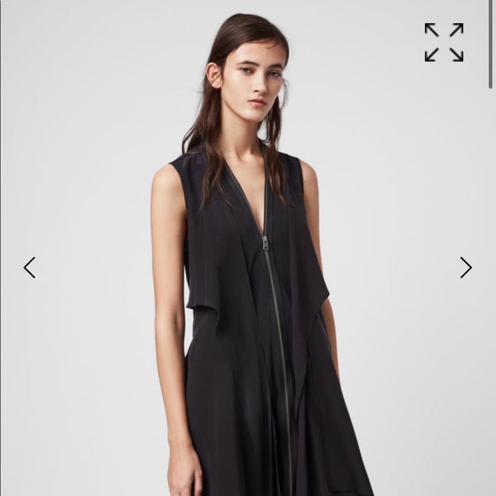 All Saints Jayda Dress— Black Floral Zip-Front Dress with Pink & Blue Accents - Picture 6 of 9